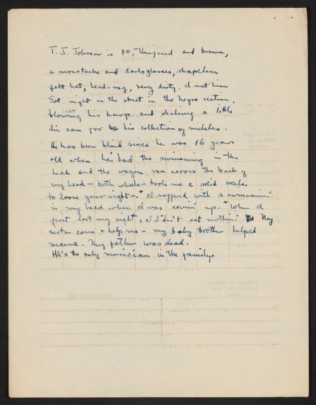 Lomax handwritten note